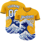 Custom Gold White-Royal Japanese Wave Authentic Baseball Jersey