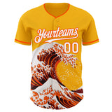 Custom Gold White-Orange Japanese Wave Authentic Baseball Jersey