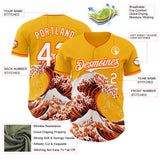Custom Gold White-Orange Japanese Wave Authentic Baseball Jersey