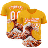 Custom Gold White-Orange Japanese Wave Authentic Baseball Jersey