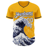 Custom Gold White-Navy Japanese Wave Authentic Baseball Jersey