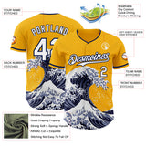 Custom Gold White-Navy Japanese Wave Authentic Baseball Jersey