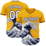 Custom Gold White-Navy Japanese Wave Authentic Baseball Jersey