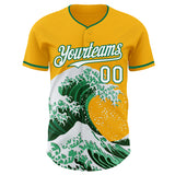 Custom Gold White-Kelly Green Japanese Wave Authentic Baseball Jersey