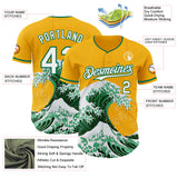Custom Gold White-Kelly Green Japanese Wave Authentic Baseball Jersey
