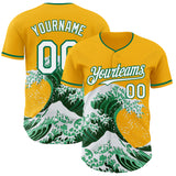 Custom Gold White-Kelly Green Japanese Wave Authentic Baseball Jersey