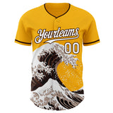 Custom Gold White-Brown Japanese Wave Authentic Baseball Jersey