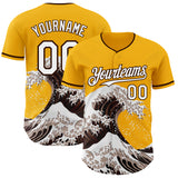 Custom Gold White-Brown Japanese Wave Authentic Baseball Jersey