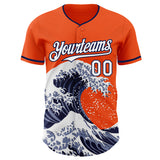 Custom Orange White-Navy Japanese Wave Authentic Baseball Jersey