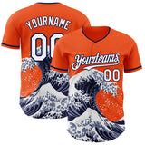 Custom Orange White-Navy Japanese Wave Authentic Baseball Jersey