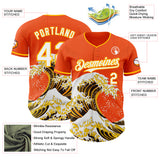 Custom Orange White-Gold Japanese Wave Authentic Baseball Jersey