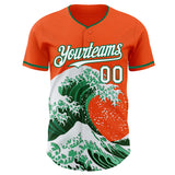 Custom Orange White-Kelly Green Japanese Wave Authentic Baseball Jersey