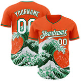 Custom Orange White-Kelly Green Japanese Wave Authentic Baseball Jersey