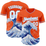 Custom Orange White-Light Blue Japanese Wave Authentic Baseball Jersey