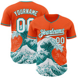 Custom Orange White-Teal Japanese Wave Authentic Baseball Jersey