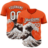 Custom Orange White-Brown Japanese Wave Authentic Baseball Jersey