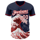 Custom Navy White-Red Japanese Wave Authentic Baseball Jersey