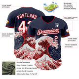 Custom Navy White-Red Japanese Wave Authentic Baseball Jersey