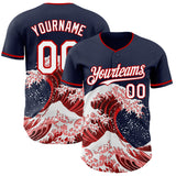 Custom Navy White-Red Japanese Wave Authentic Baseball Jersey