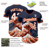 Custom Navy White-Orange Japanese Wave Authentic Baseball Jersey