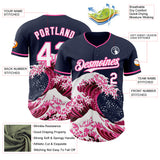 Custom Navy White-Pink Japanese Wave Authentic Baseball Jersey