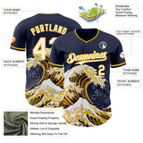 Custom Navy White-Gold Japanese Wave Authentic Baseball Jersey