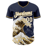 Custom Navy White-Old Gold Japanese Wave Authentic Baseball Jersey