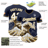 Custom Navy White-Old Gold Japanese Wave Authentic Baseball Jersey