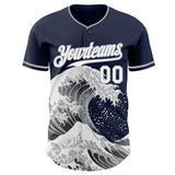 Custom Navy White-Gray Japanese Wave Authentic Baseball Jersey
