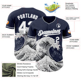 Custom Navy White-Gray Japanese Wave Authentic Baseball Jersey