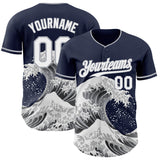 Custom Navy White-Gray Japanese Wave Authentic Baseball Jersey