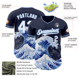 Custom Navy White-Light Blue Japanese Wave Authentic Baseball Jersey