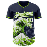 Custom Navy White-Neon Green Japanese Wave Authentic Baseball Jersey