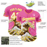 Custom Pink White-Gold Japanese Wave Authentic Baseball Jersey