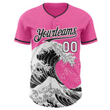Custom Pink Black-White Japanese Wave Authentic Baseball Jersey