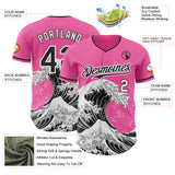 Custom Pink Black-White Japanese Wave Authentic Baseball Jersey
