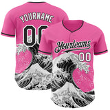 Custom Pink Black-White Japanese Wave Authentic Baseball Jersey