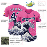 Custom Pink Navy-White Japanese Wave Authentic Baseball Jersey