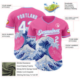 Custom Pink White-Light Blue Japanese Wave Authentic Baseball Jersey