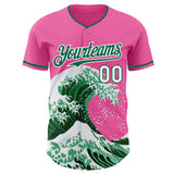 Custom Pink Kelly Green-White Japanese Wave Authentic Baseball Jersey