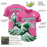 Custom Pink Kelly Green-White Japanese Wave Authentic Baseball Jersey