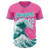 Custom Pink Teal-White Japanese Wave Authentic Baseball Jersey