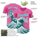 Custom Pink Teal-White Japanese Wave Authentic Baseball Jersey