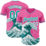 Custom Pink Teal-White Japanese Wave Authentic Baseball Jersey