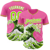Custom Pink Neon Green-White Japanese Wave Authentic Baseball Jersey