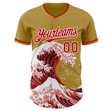 Custom Old Gold Red-White Japanese Wave Authentic Baseball Jersey