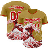 Custom Old Gold Red-White Japanese Wave Authentic Baseball Jersey