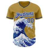 Custom Old Gold Royal-White Japanese Wave Authentic Baseball Jersey
