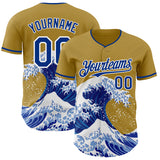 Custom Old Gold Royal-White Japanese Wave Authentic Baseball Jersey