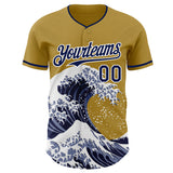 Custom Old Gold Navy-White Japanese Wave Authentic Baseball Jersey